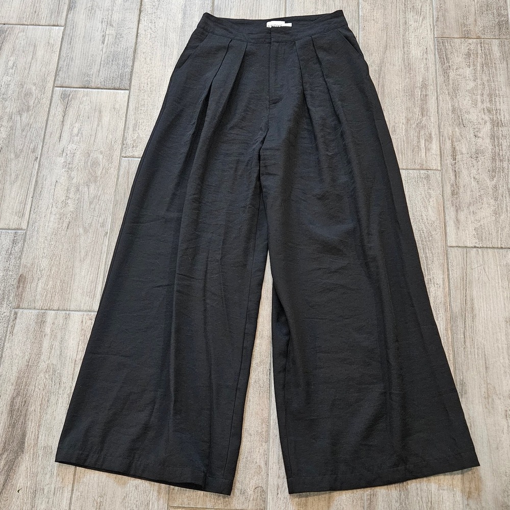 SNDYS Revolve Wide Leg Trousers Size 6 Black Pleated High Rise Flowy Dress Pants